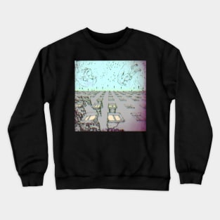 gray house with mechanical windows with the meaning of life people are like birds Crewneck Sweatshirt